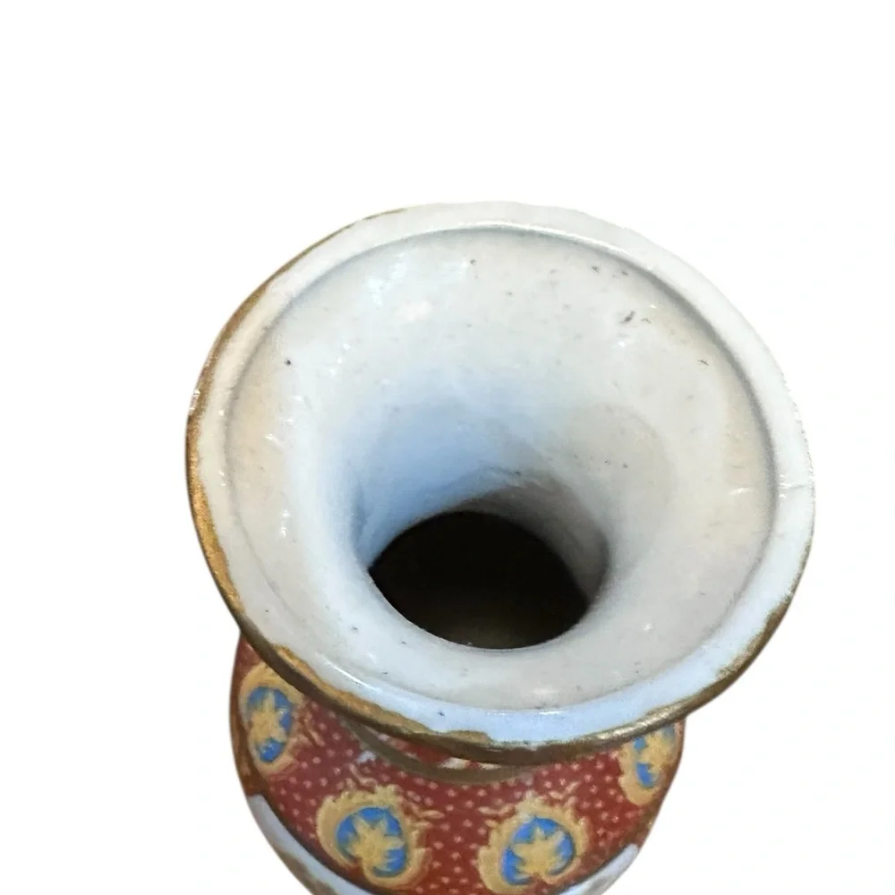 Vintage Satsuma Style Vase Made‎ in China Hand Painted Floral Village 6”